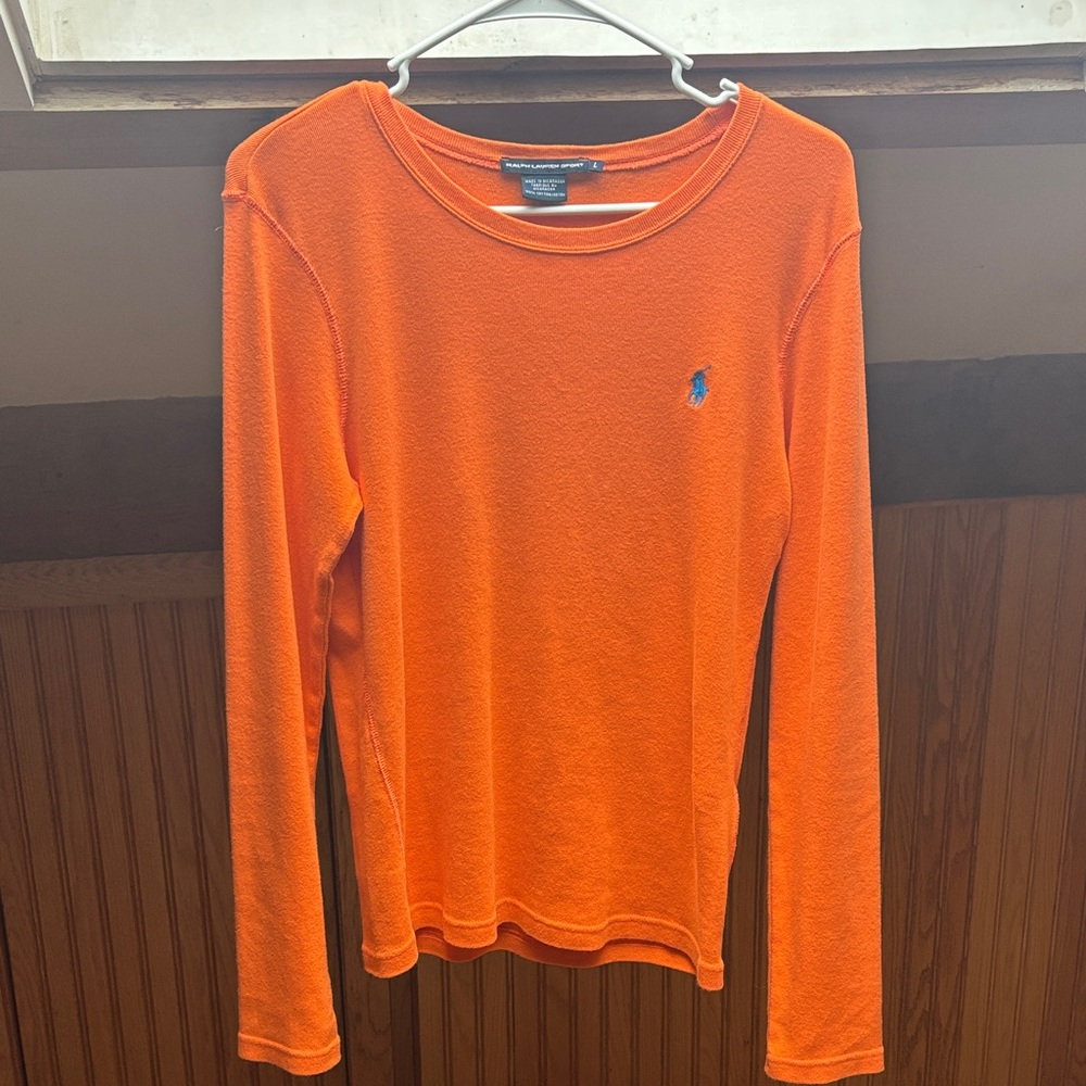 Ralph Lauren Vibrant Orange Sweater with Blue Logo